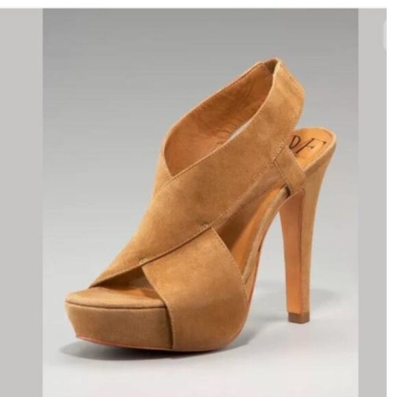DvF Zia Camel Suede Platform Criss Cross Sandal | 4.5" Heel; 3” Pitch| Sz 8.5 - Picture 13 of 16